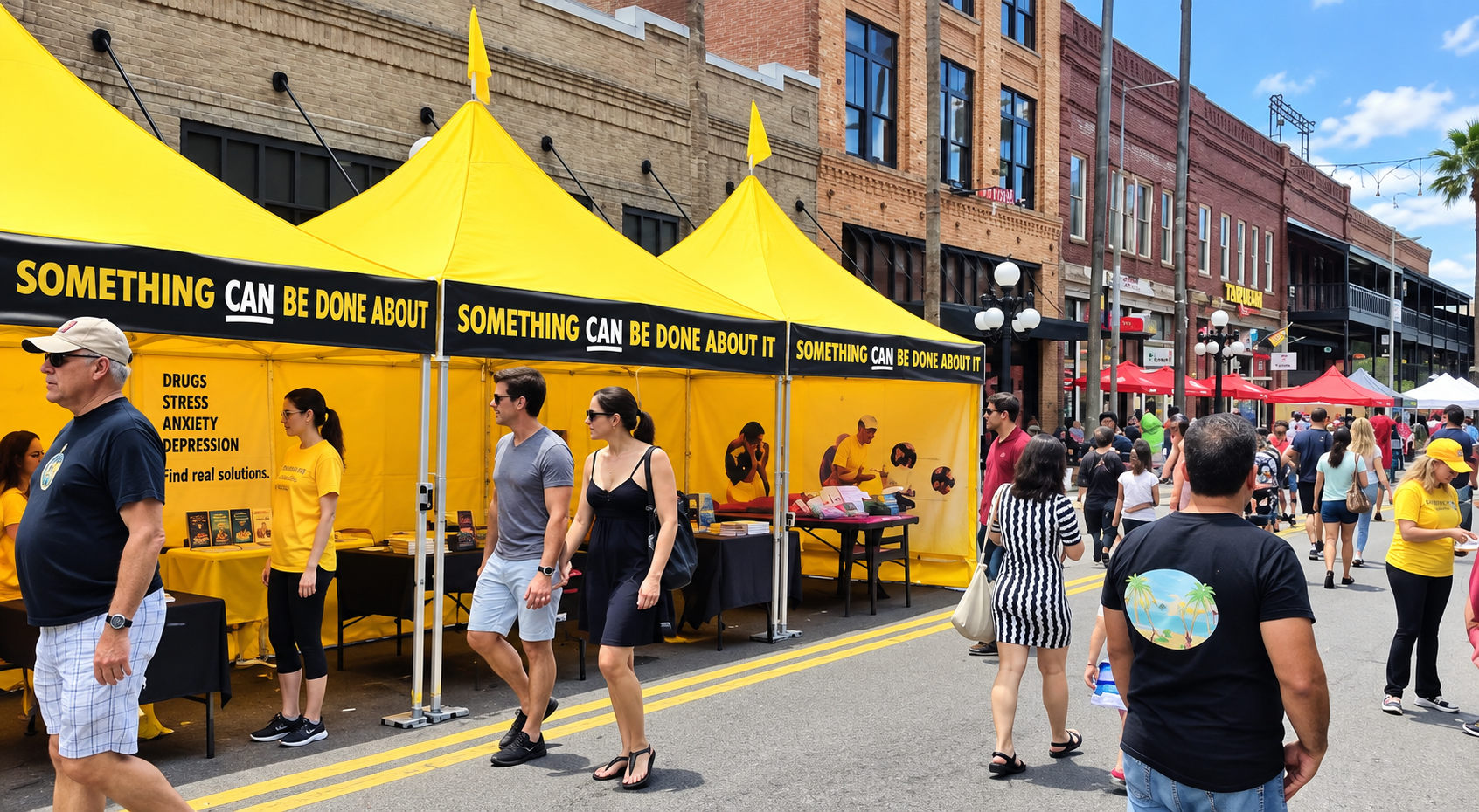 Scientology recruitment booth at a public event